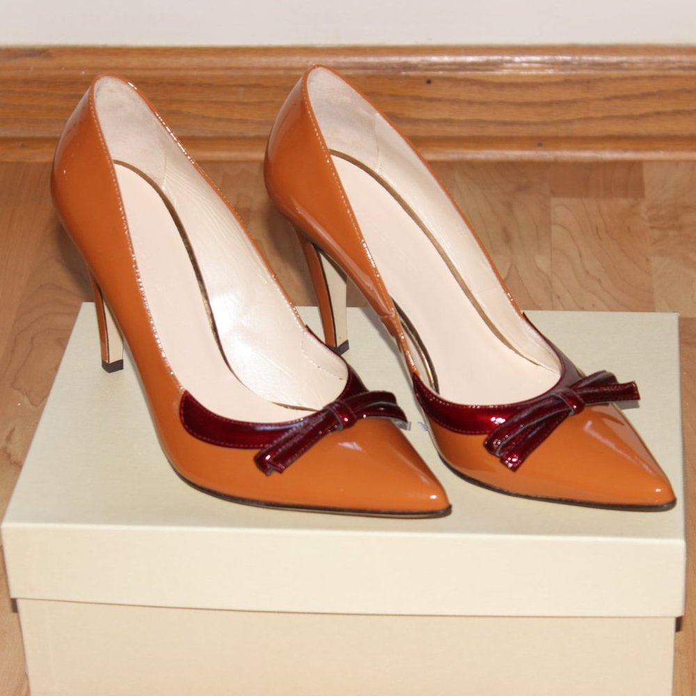 Brown/Tan Leather Pointy Toe Pumps for Women
